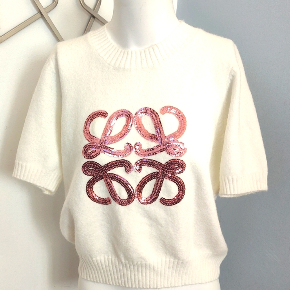 Miele Kohler Cream Sweater with Pink Sequin Design